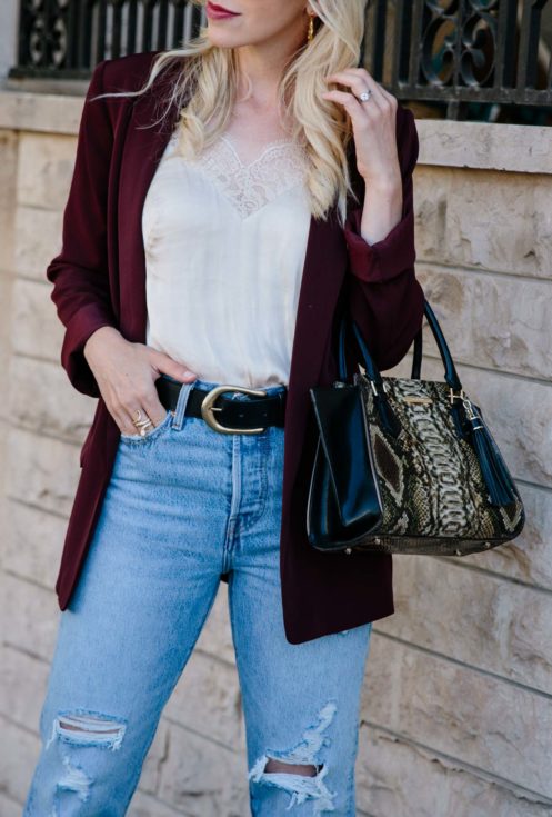 burgundy blazer outfit