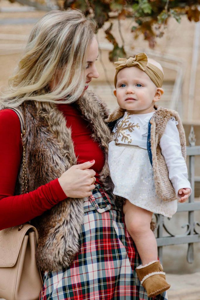 'Mommy & Me' Christmas Outfit Idea with Faux Fur Vests - Meagan's Moda