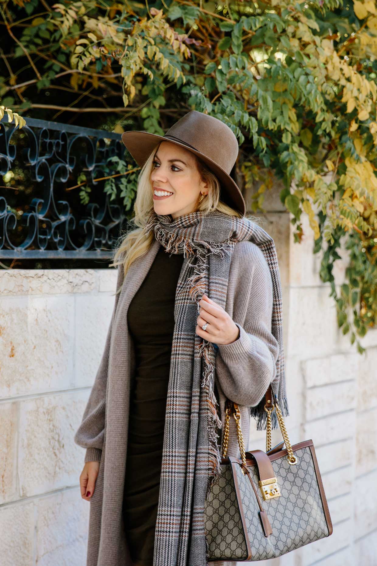 Meagan Brandon fashion blogger of Meagan's Moda wears Janessa Leone Harper  wool fedora with camel coat and Louis Vuitton Dauphine bag - Meagan's Moda