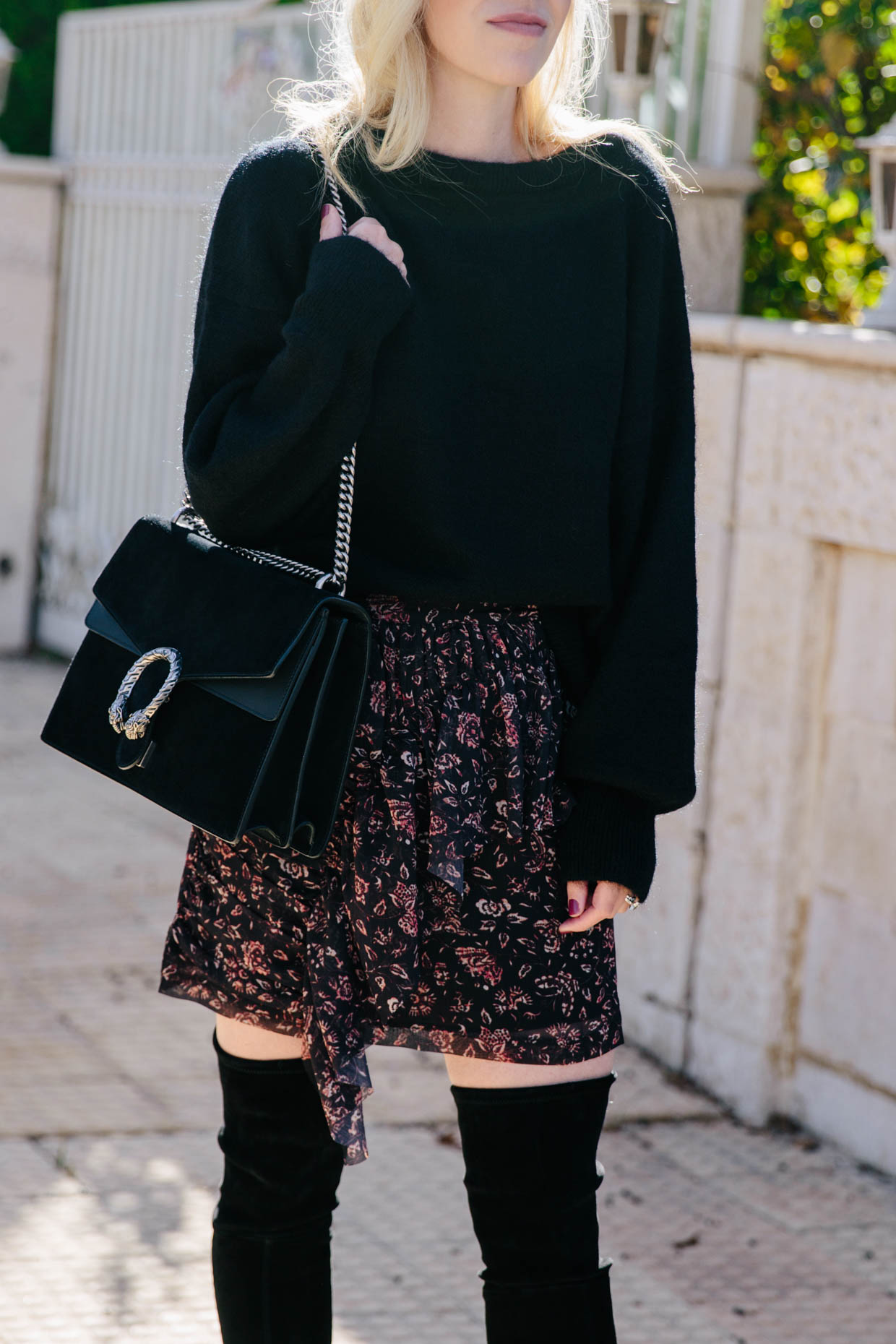 Meagan Brandon fashion blogger of Meagan's Moda styles a snakeskin print  midi skirt for fall with suede sandals and suede Saint Laurent sac de jour  - Meagan's Moda