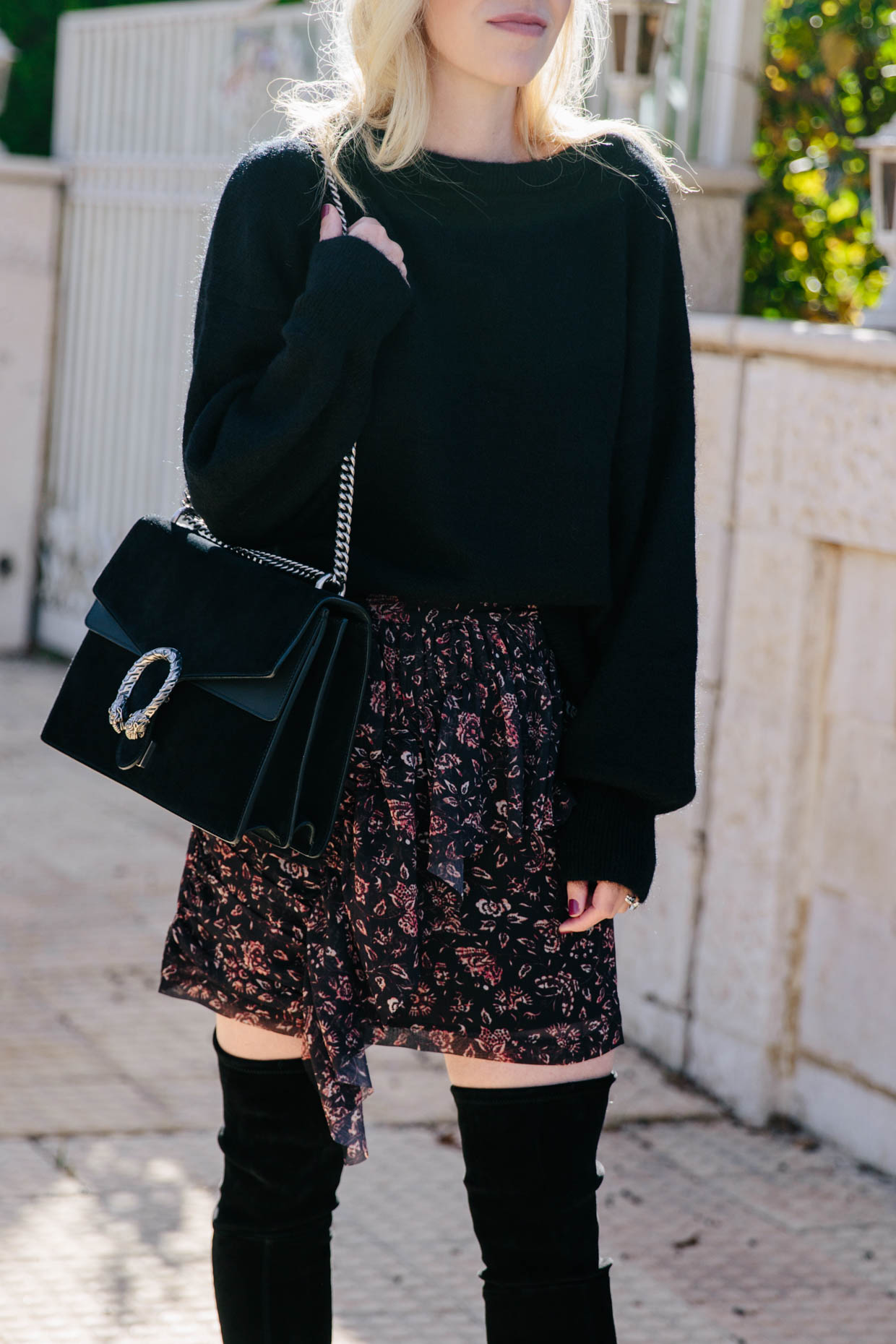 Meagan Brandon fashion blogger of Meagan's Moda wears H&M rust brown silk  shirt with leopard print pleated skirt, brown suede booties and Louis  Vuitton Dauphine bag for chic fall outfit - Meagan's