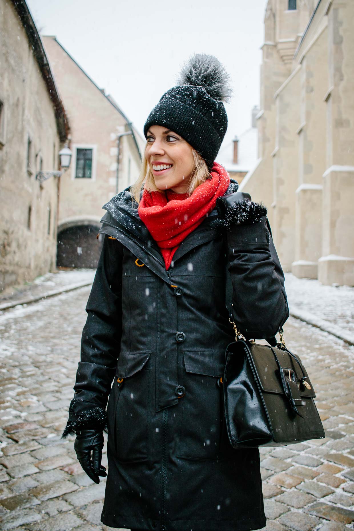 Meagan Brandon blogger of Meagan's Moda Bergans of Norway winter pom hat in Bratislava - Meagan's Moda