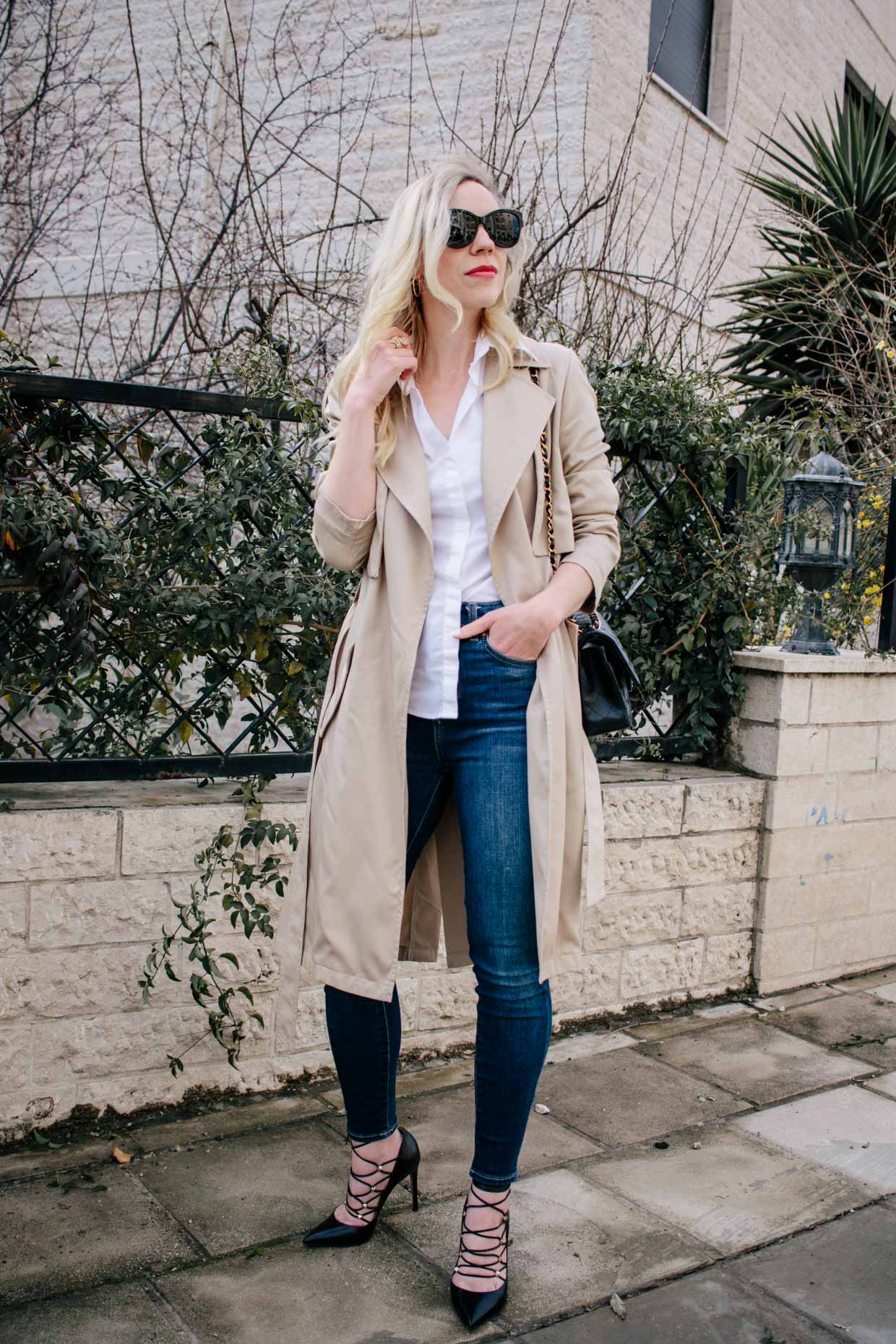 Khaki Trench, Gingham Shirt, and Cargo Skinnies