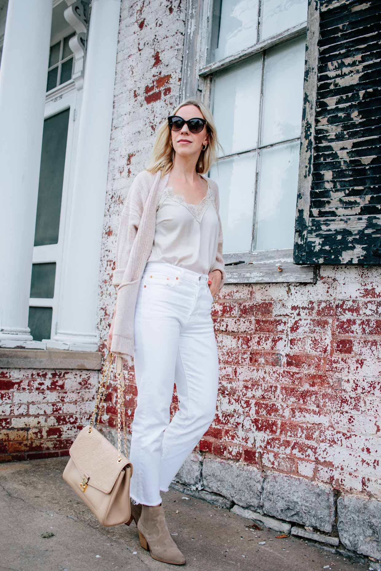 All white cardigan top