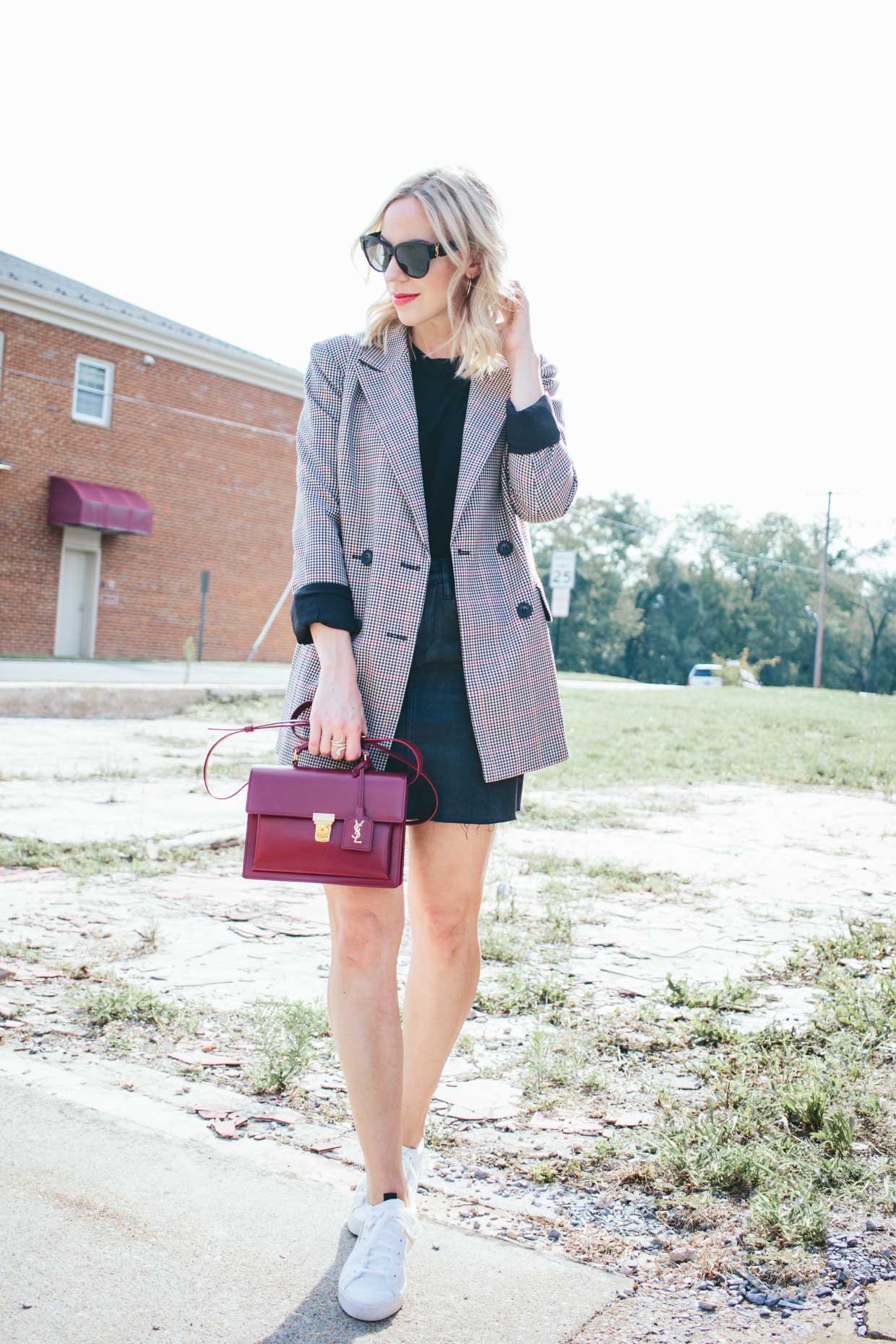 Belted Plaid Blazer & Louis Vuitton Scarf - Meagan's Moda