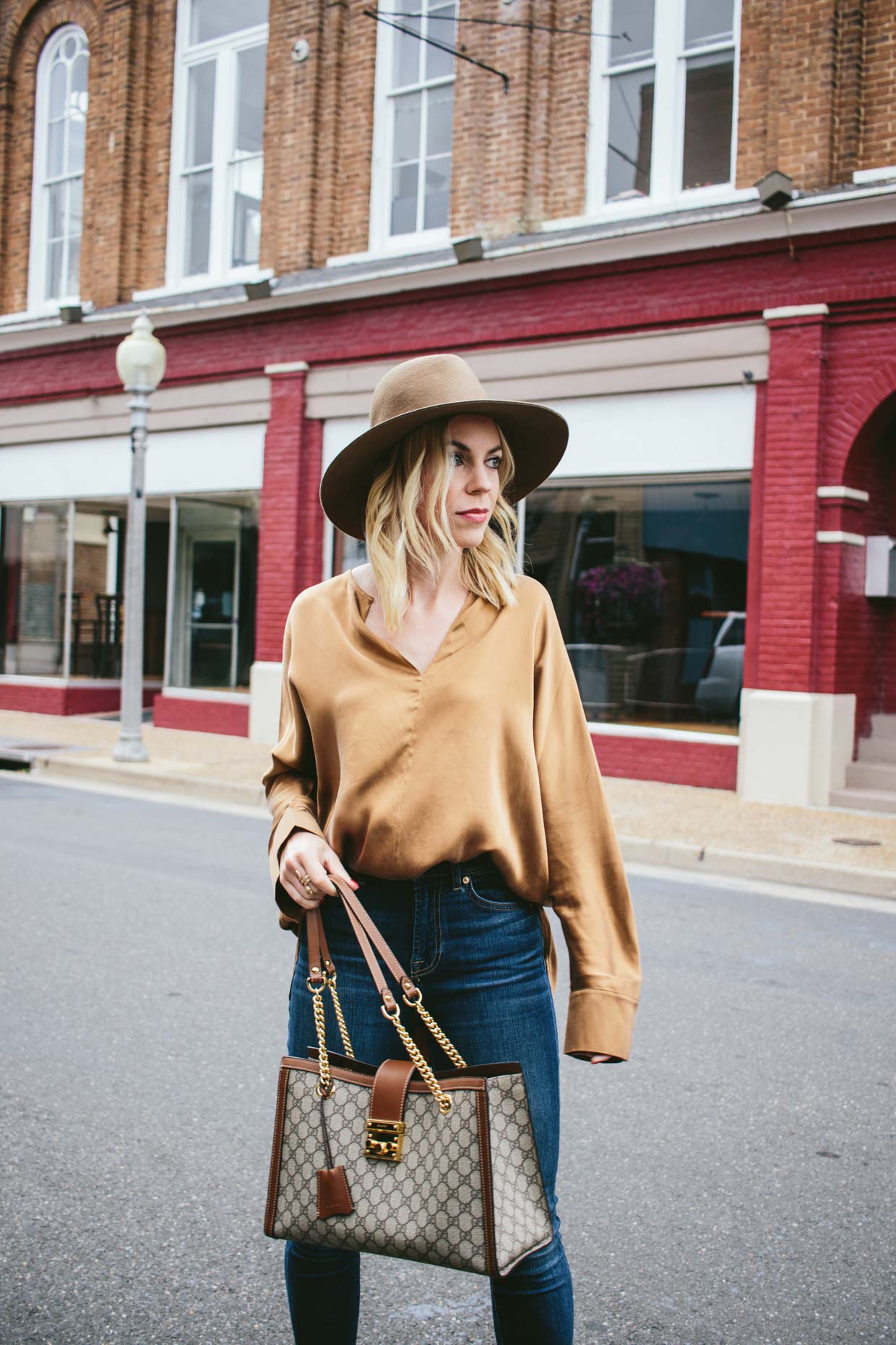 Meagan Brandon fashion blogger of Meagan's Moda wears H&M rust