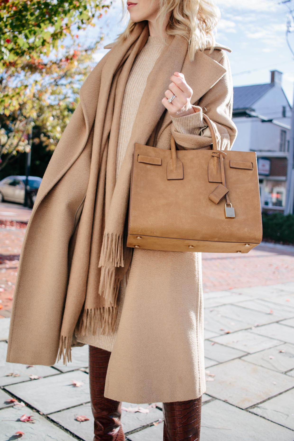 Meagan Brandon fashion blogger of Meagan's Moda wears Max Mara Manuela  camel coat with Janessa Leone Harper fedora and Louis Vuitton Dauphine bag  - Meagan's Moda