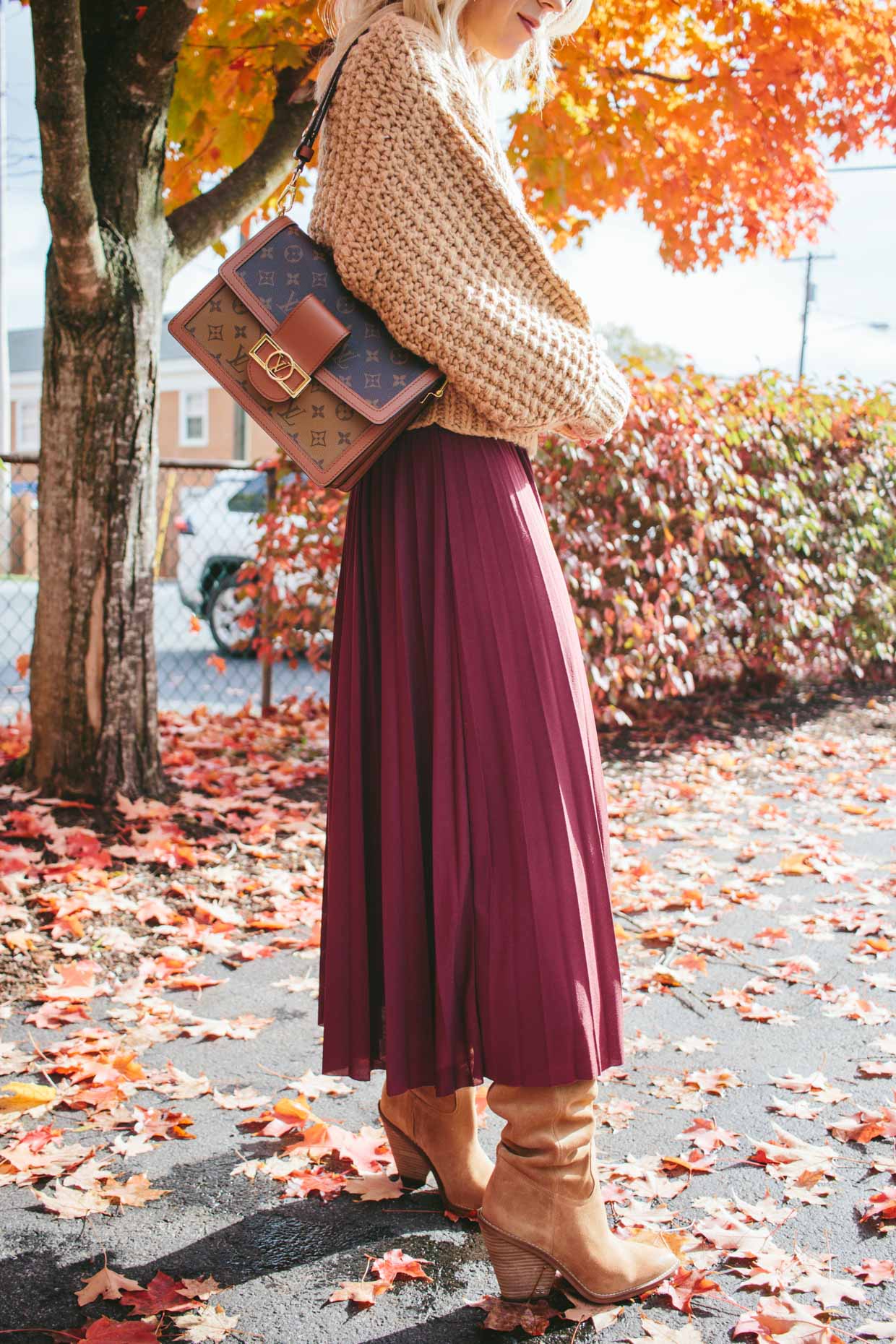 fashion-blogger-wearing-camel-coat-and-brown-louis-vuitton-shine-shawl- monogram-scarf - Meagan's Moda