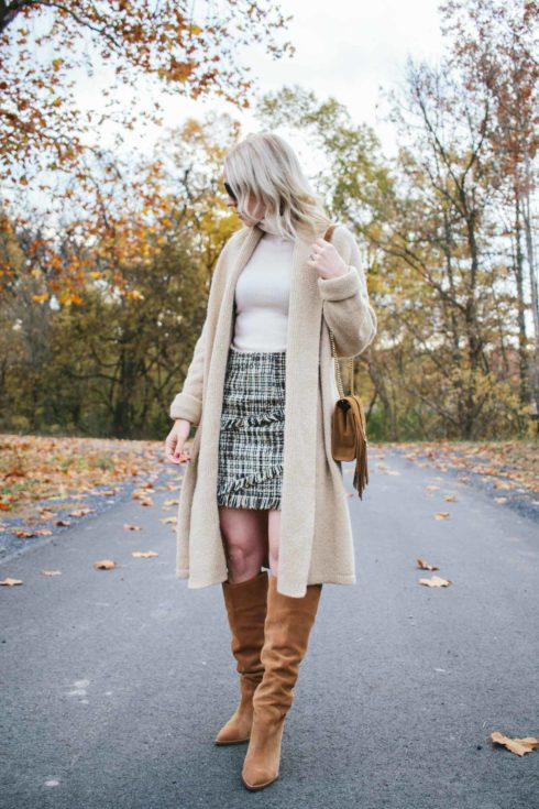 Old & New Favorites: Camel Cardigan, Tweed Skirt & Slouchy Boots ...