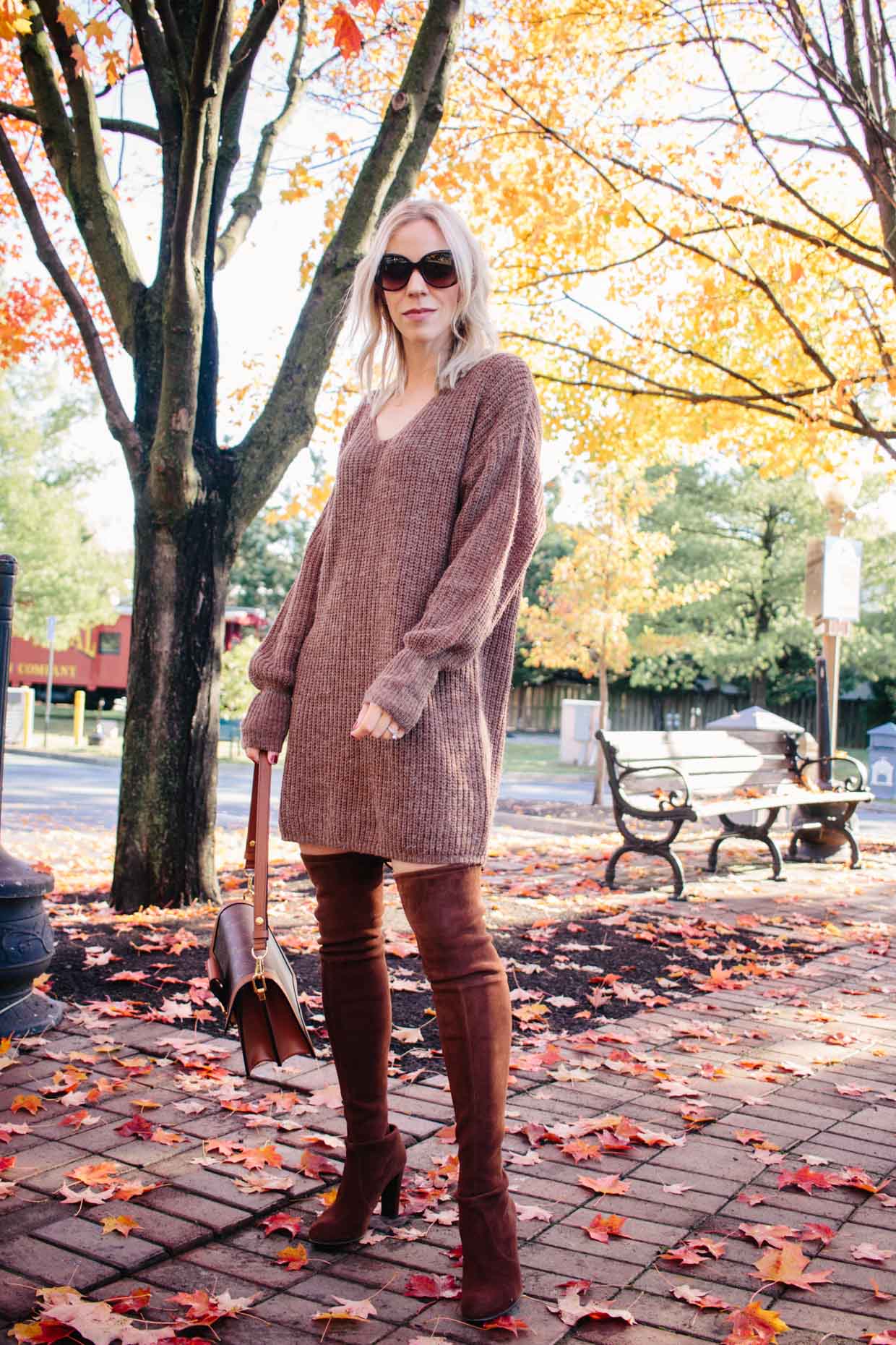 Meagan Brandon fashion blogger of Meagan's Moda wears brown sweater ...