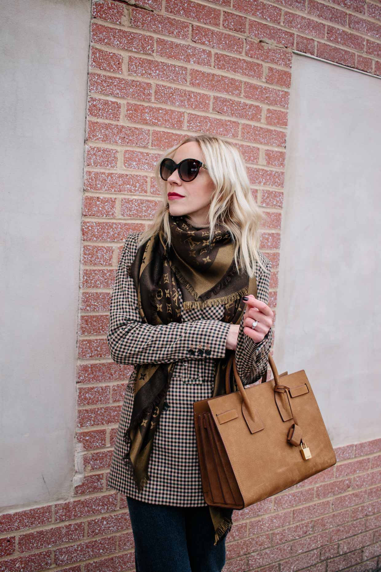 Meagan Brandon fashion blogger of Meagan's Moda styles Louis Vuitton Dauphine  MM bag with chunky knit sweater for fall - Meagan's Moda