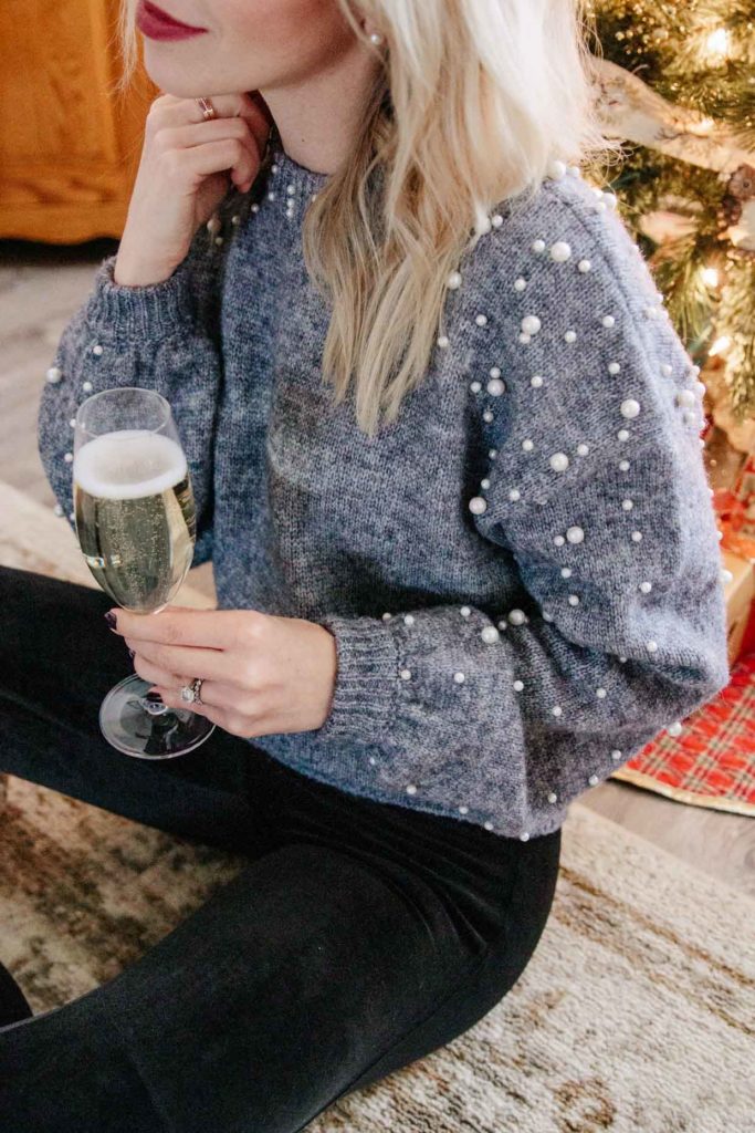 Cozy New Year's Eve at Home: Pearl Sweater & Velvet Leggings - Meagan's ...