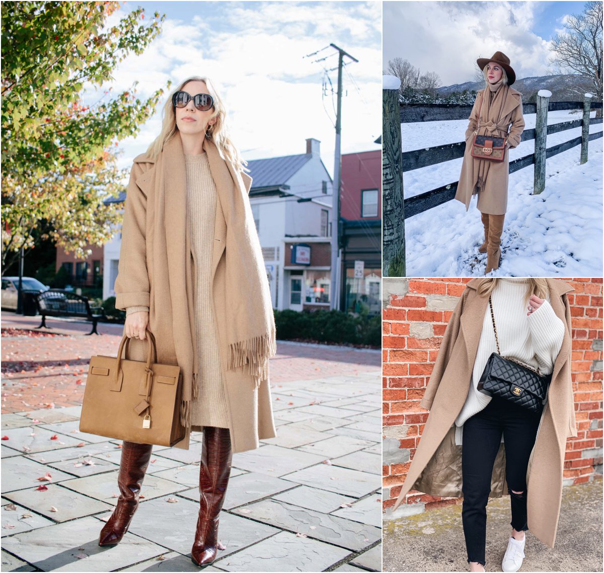 camel coat winter outfit