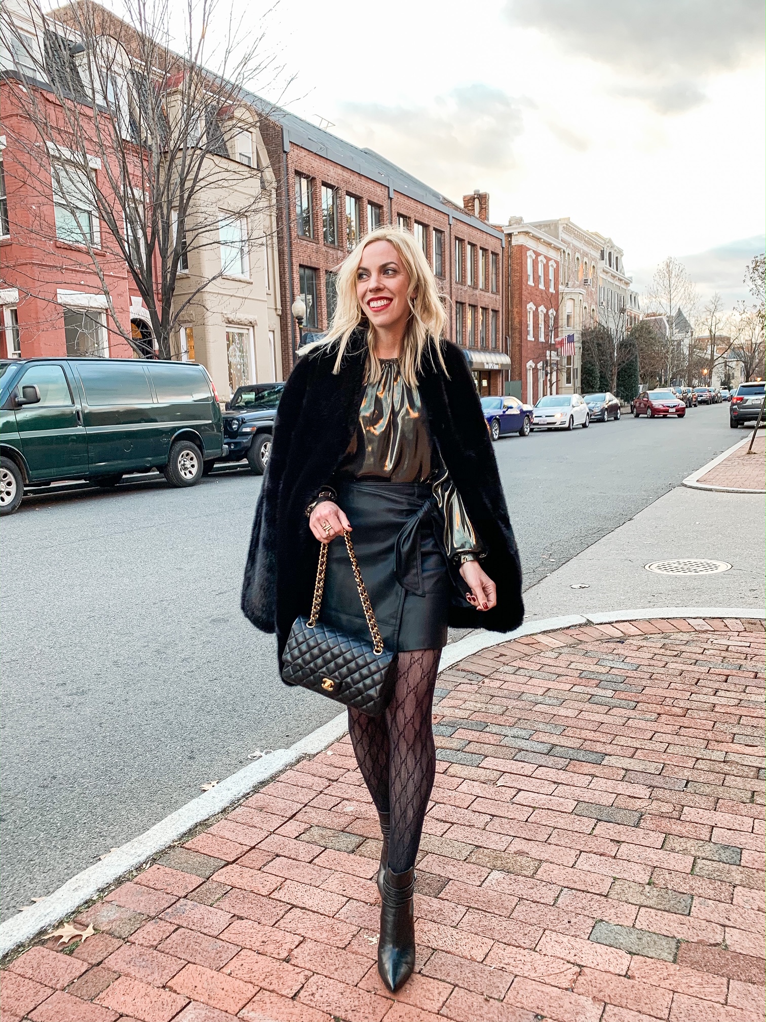 Meagan Brandon fashion blogger of Meagan's Moda wears Commando perfect  control faux leather leggings with leather stiletto booties - Meagan's Moda