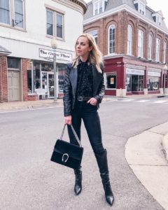 Meagan Brandon fashion blogger shows chic leather outfit idea with