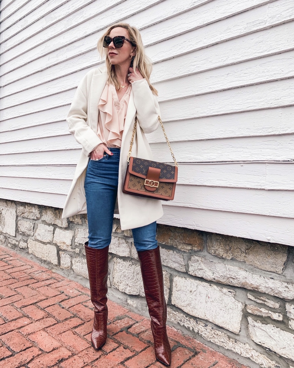 Meagan Brandon fashion blogger of Meagan's Moda wears cream wool blazer ...