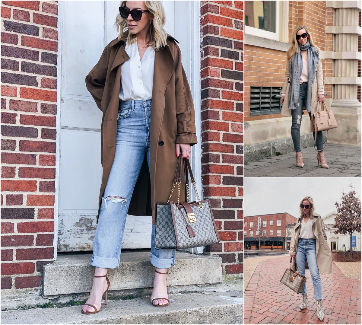 Louis Vuitton charcoal gray shine shawl scarf, pink and gray spring outfit  with khaki trench coat - Meagan's Moda