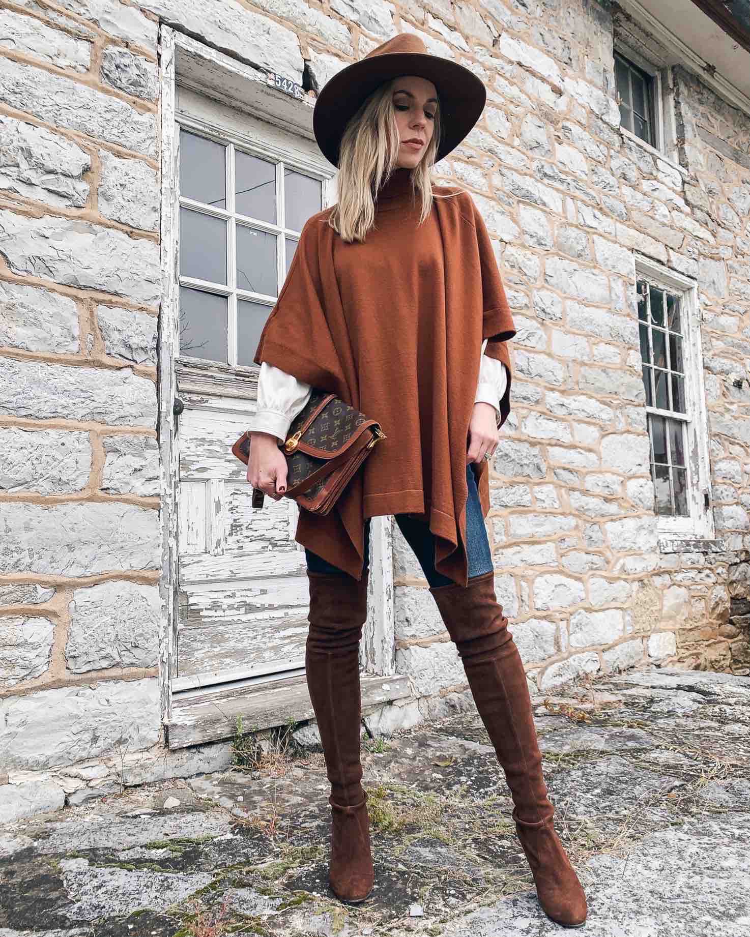 Meagan Brandon fashion blogger of Meagan's Moda wears monochromatic camel  outfit with knit dress, croc leather boots and Louis Vuitton Dauphine MM  bag - Meagan's Moda