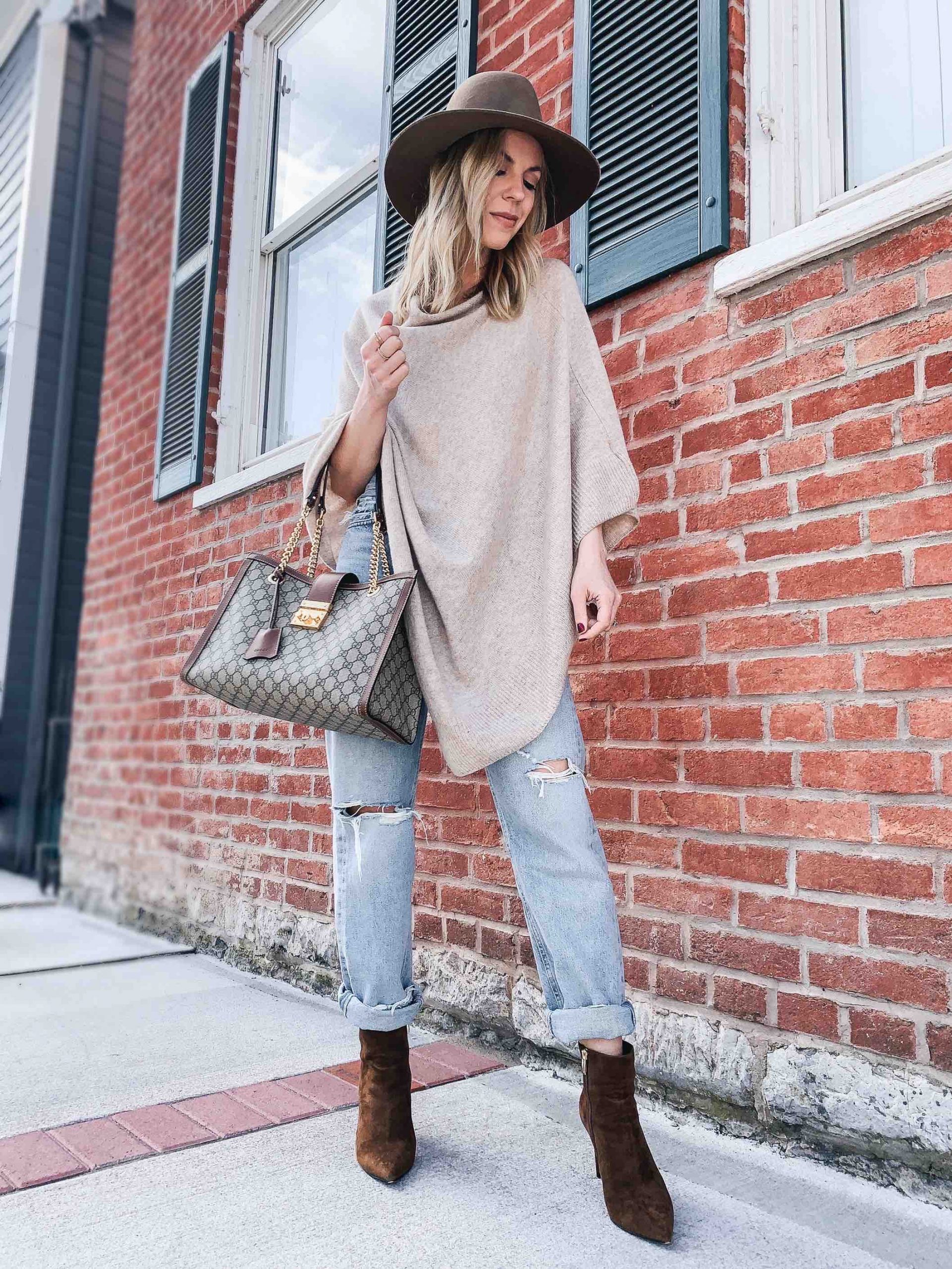 Meagan Brandon fashion blogger of Meagan's Moda wears monochromatic camel  outfit with knit dress, croc leather boots and Louis Vuitton Dauphine MM  bag - Meagan's Moda