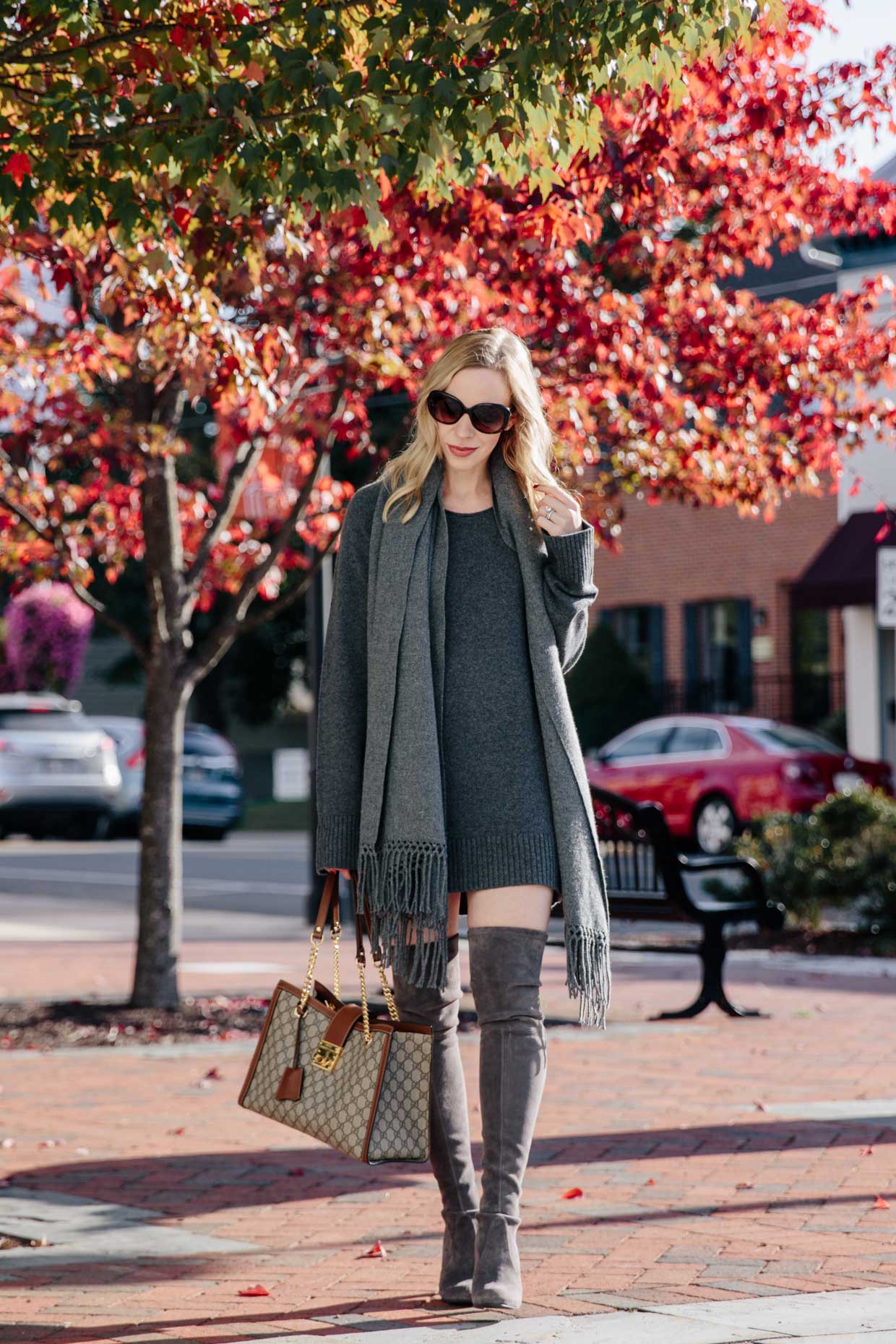 Meagan Brandon fashion blogger of Meagan's Moda styles Louis Vuitton  Dauphine MM bag with chunky knit sweater for fall - Meagan's Moda