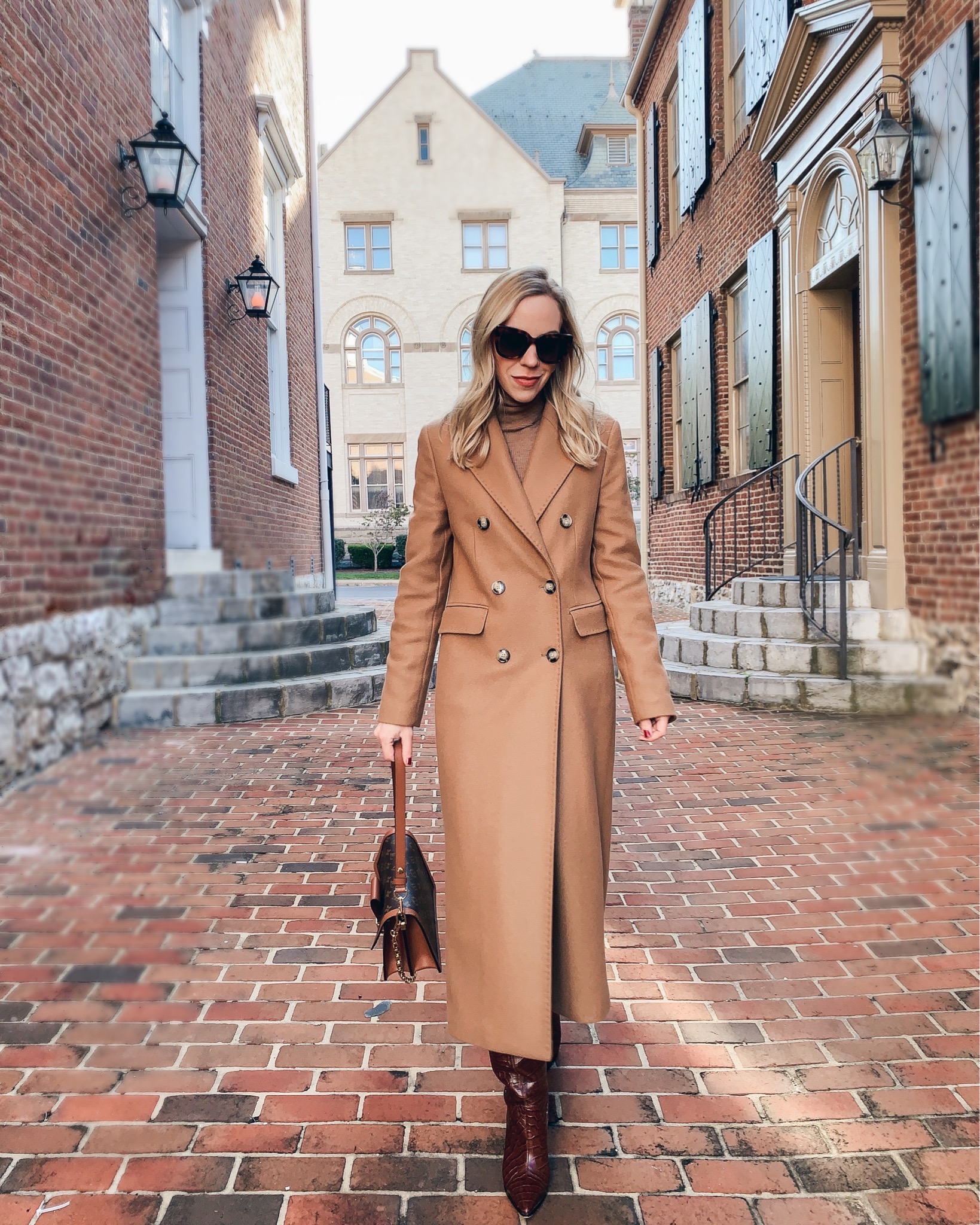 Meagan Brandon fashion blogger of Meagan's Moda wears Janessa Leone Harper  wool fedora with camel coat and Louis Vuitton Dauphine bag - Meagan's Moda