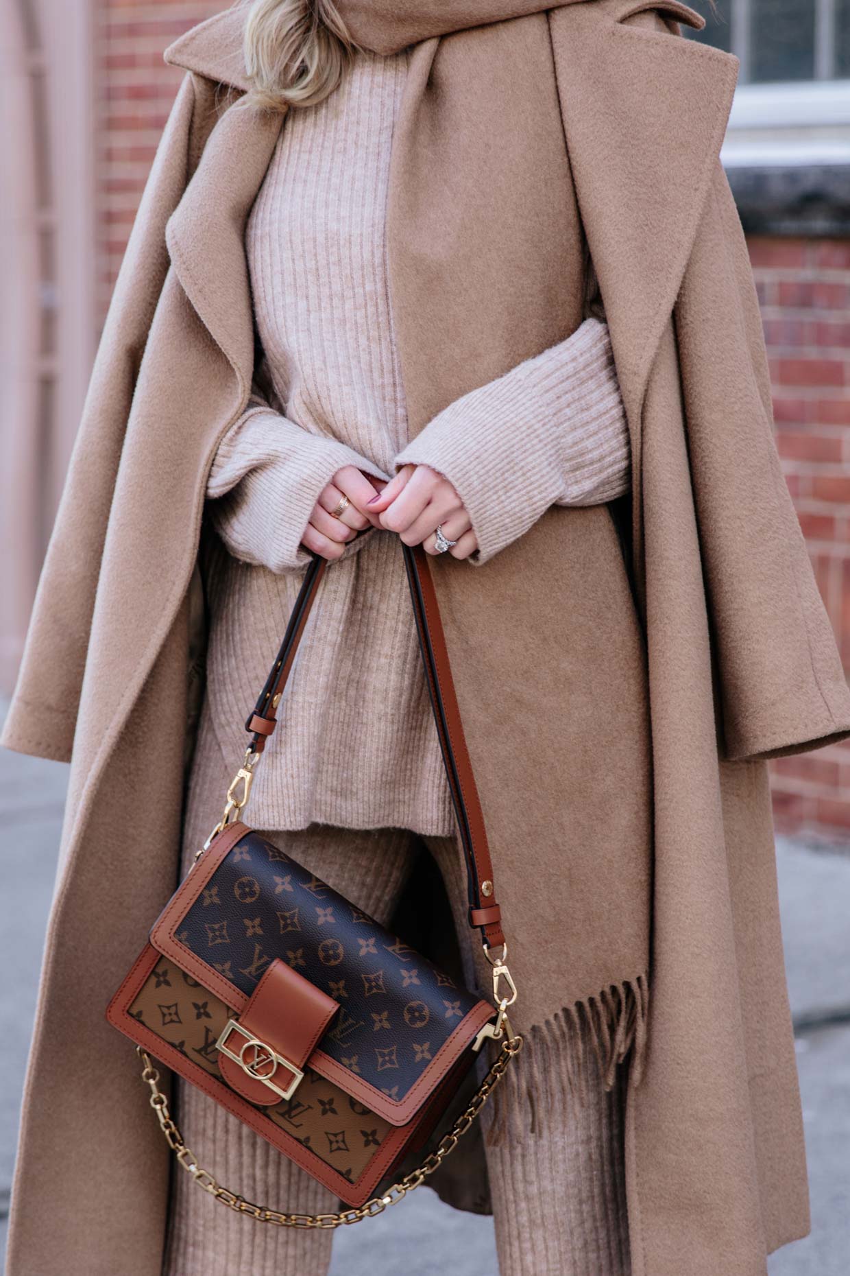 Meagan Brandon fashion blogger of Meagan's Moda wears camel poncho with Louis  Vuitton Dauphine MM - Meagan's Moda