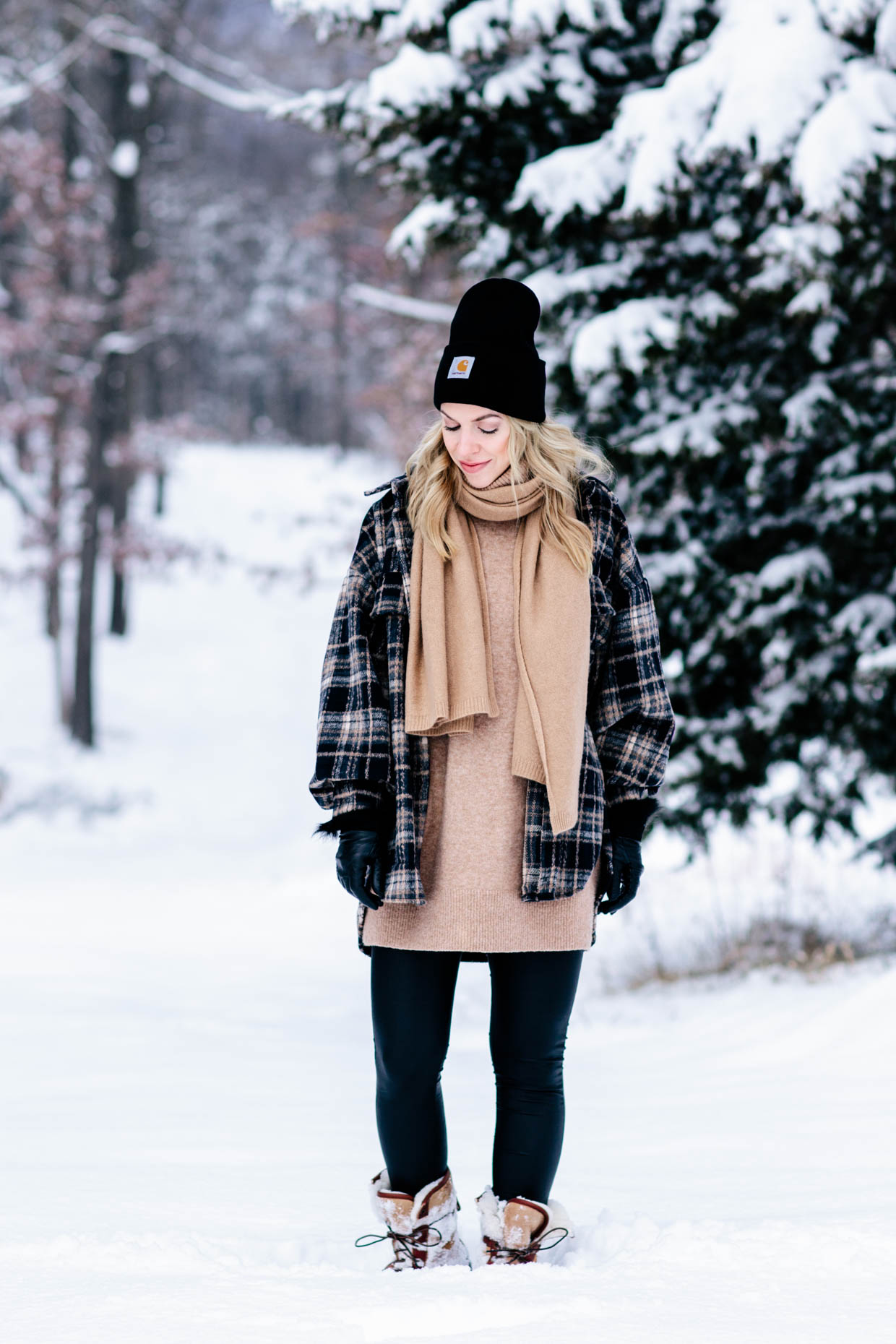 Snow Day Style Essentials: Shearling Jacket + plaid scarf — Sarah