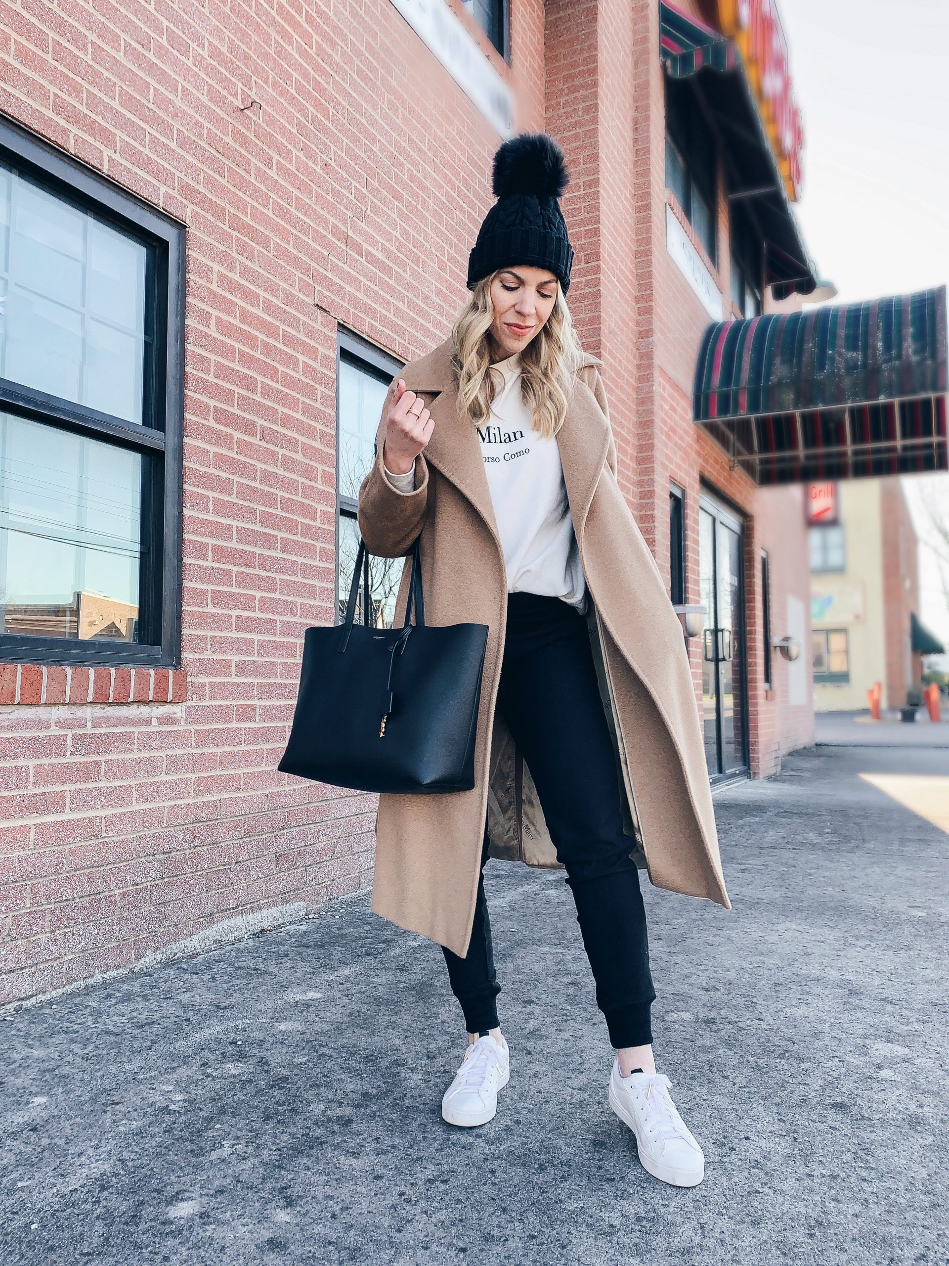 Meagan Brandon fashion blogger of Meagan's Moda shares casual outfit idea  for new mom with long cardigan, Louis Vuitton scarf and suede booties,  Brahmin Annika tote - Meagan's Moda