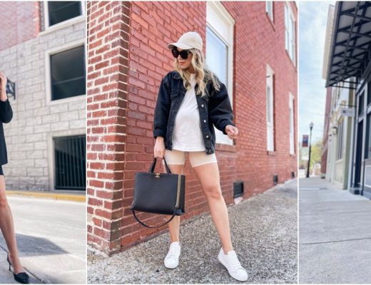 Meagan Brandon style influencer shows how to wear maternity bike shorts, Blanqi girl shorts