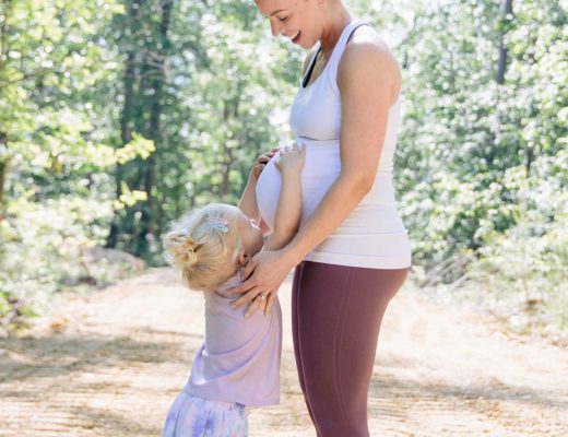 Meagan Brandon of Meagan's Moda wears BLANQI support tank and cropped leggings, tips for staying active at 37 weeks pregnant