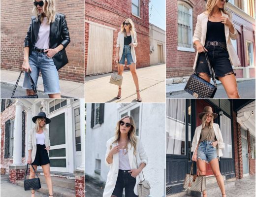 Meagan Brandon of Meagan's Moda shares ways to wear a blazer with denim shorts for late summer and early fall, blazer with shorts outfit ideas