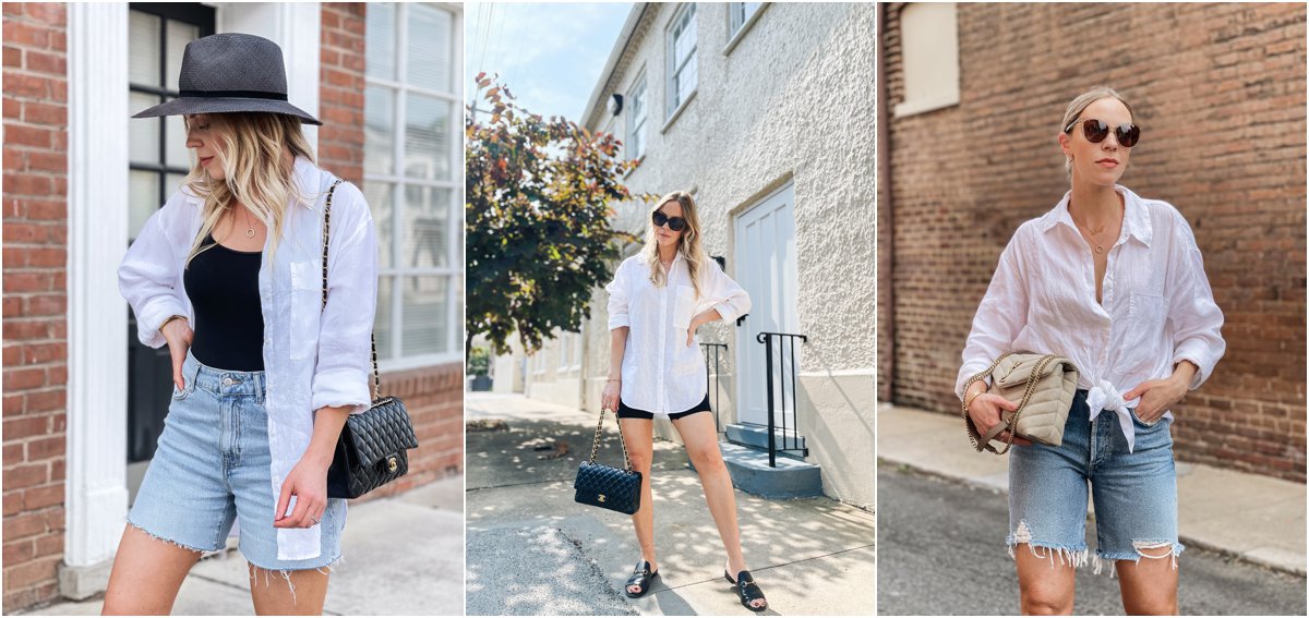 Meagan Brandon of Meagan's Moda shares ways to wear a white button down shirt, classic button down shirt outfit ideas