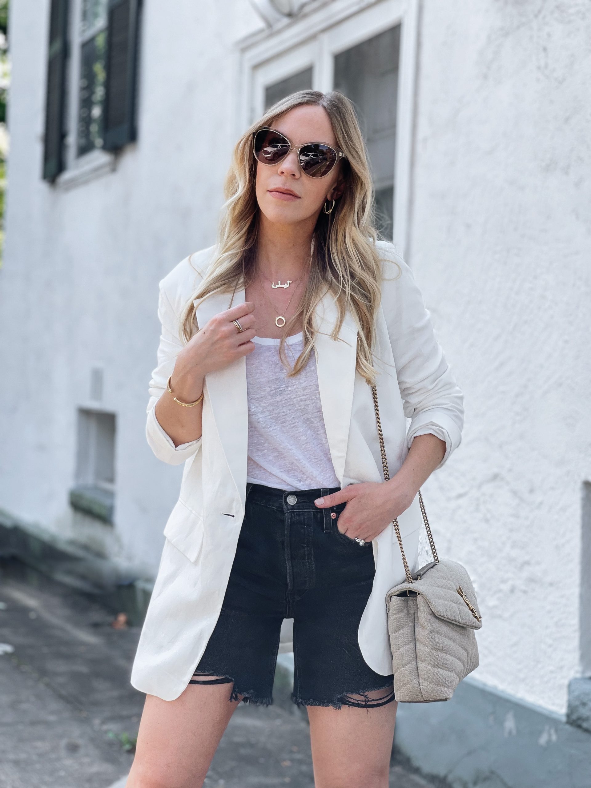 classy blazer and shorts outfit