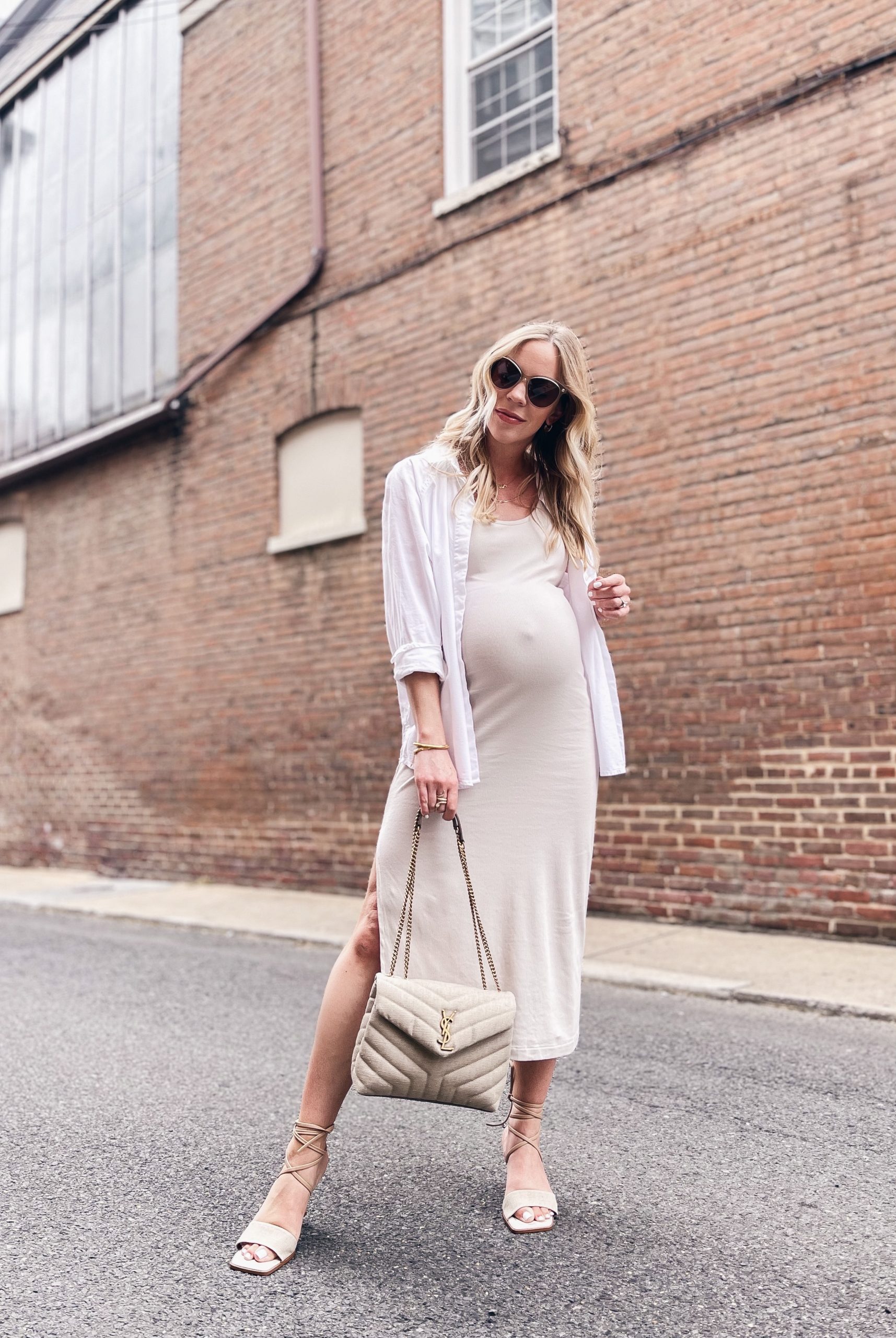 Meagan Brandon fashion blogger of Meagan's Moda wears lace midi dress with  Mango wide croc leather belt and Louis Vuitton Dauphine MM bag - Meagan's  Moda