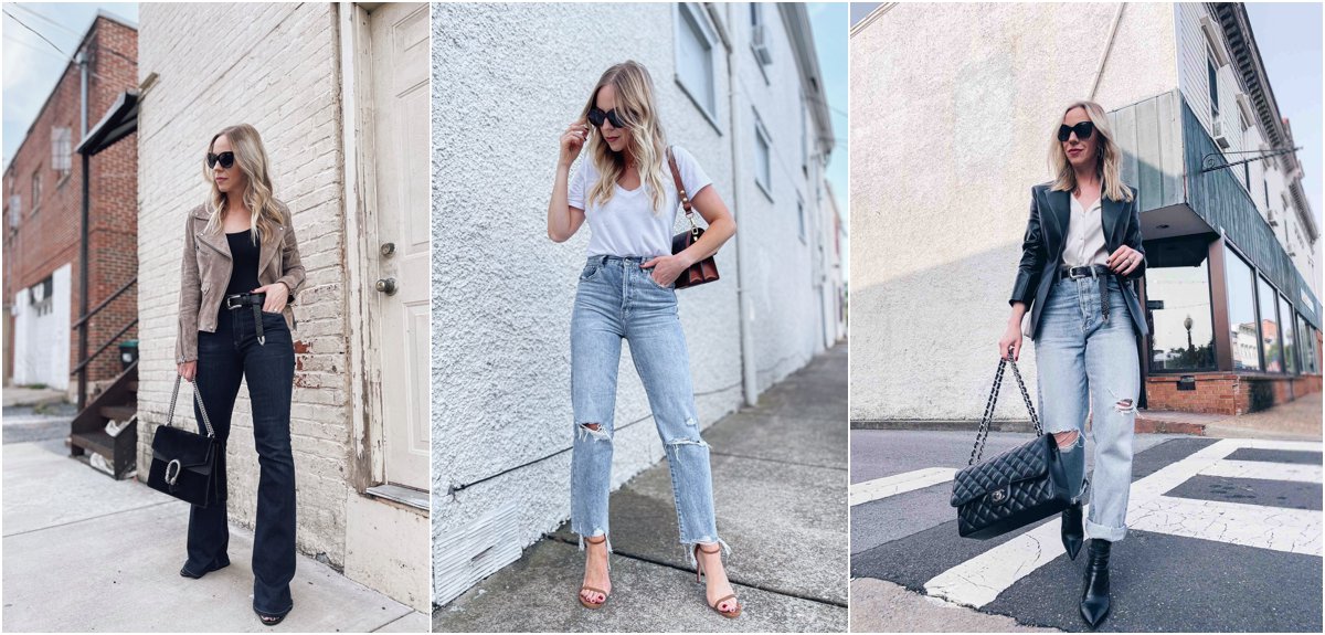 Meagan Brandon of Meagan's Moda shares denim trends for fall 2021. flares straight leg and loose fit 90s jeans