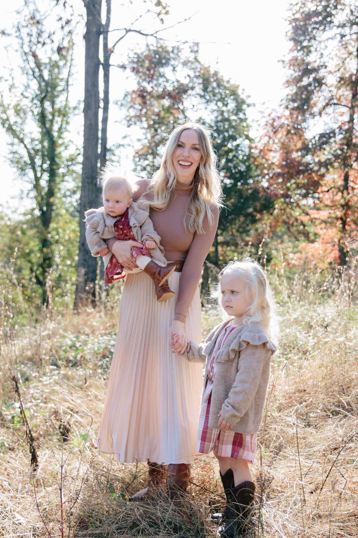 Meagan Brandon of Meagan's Moda shares Mommy and me fall style with floral dresses and cowboy boots