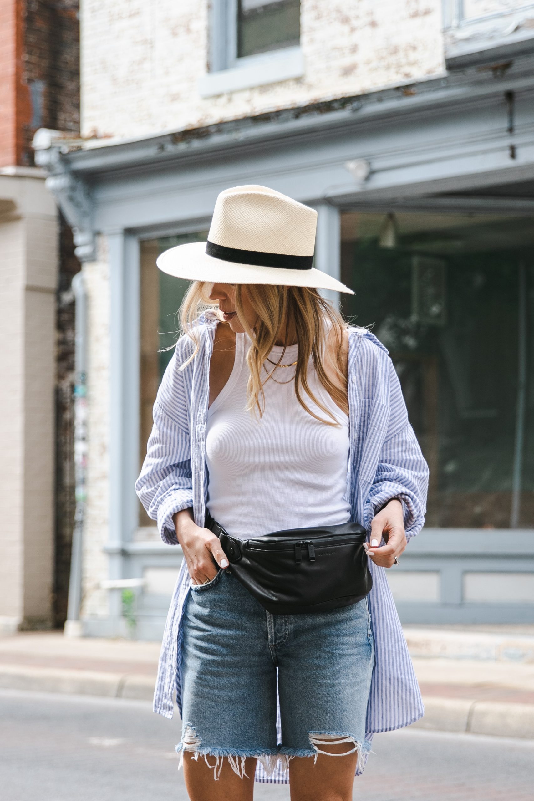 Meagan Brandon of Meagan's Moda wears linen monochrome outfit with